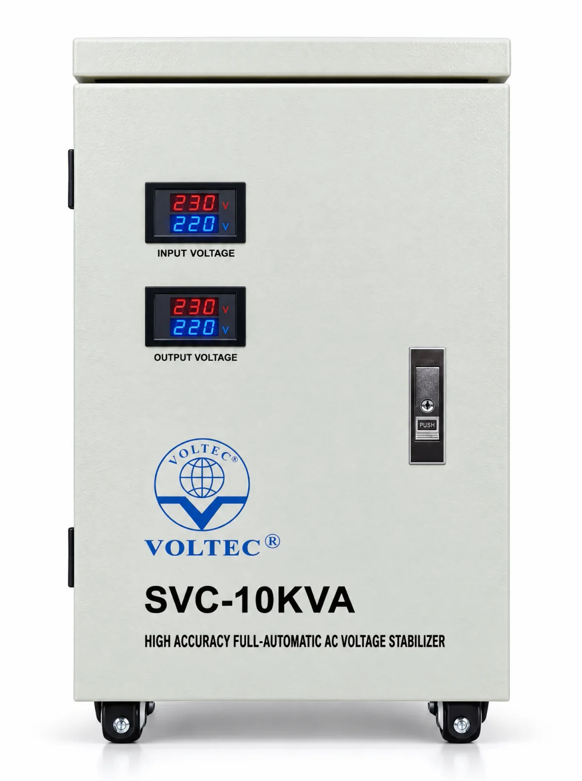 Voltec SVC-10KVA servo voltage stabilizer, front view